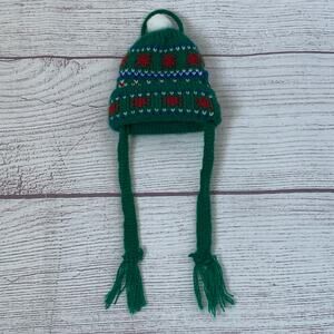 Knit Stocking Hat Christmas Tree Ornament or Holiday Decoration Pom Pom 10"L